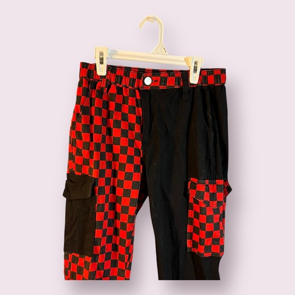 Hot Topic Red Plaid Split Leg Womens Size S Harley Quinn style Pant - Picture 2 of 7